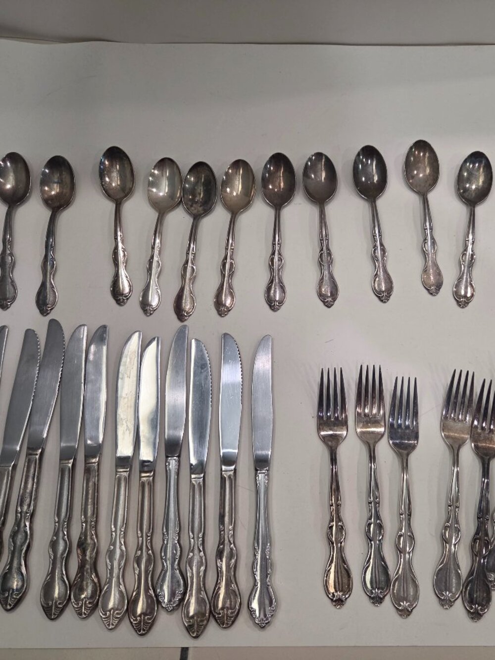 Vintage Victor S. Silver Co. Silver Overlay IS 12 Spoons 12 Forks 12Knives Lot